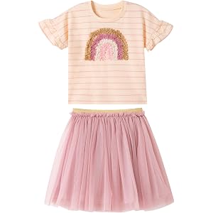 FreeLu Girls Dance Skirt Set Toddler Girls T-Shirt & Tulle Skirt Outfit Birthday Party Dress Spring Summer Clothes