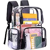 Vorspack Clear Backpack - Transparent Backpack with Reinforced Bottom & Multi-pockets for College Workplace Security - Black