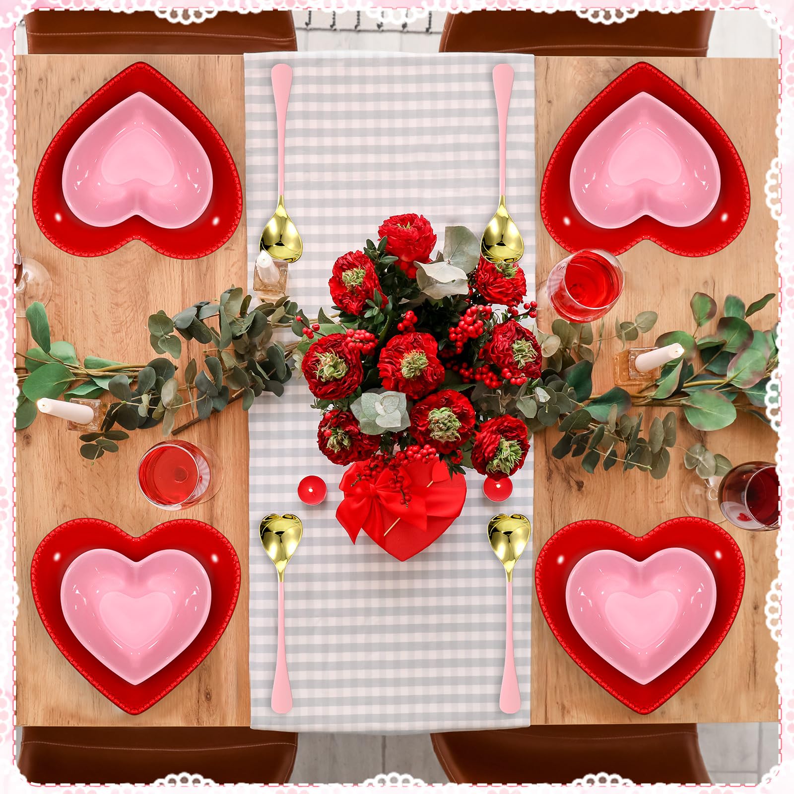 Photo 1 of Nitial 12 Pcs Heart Bowl Set Heart Shaped Bowl Cute Ceramic Bowl Heart Shaped Plates Spoons Dishes Elegant Candy Dish for Valentine Decoration Dinnerware Baking Kitchen Party(Red Plate)