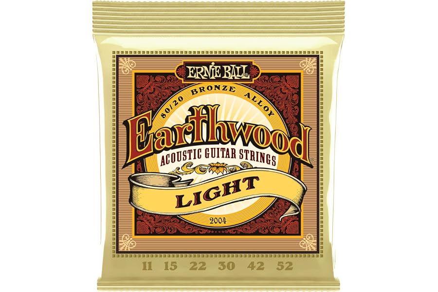 Ernie Ball Earthwood Light 80/20 Bronze Acoustic Guitar Strings, 11-52 Gauge (P02004)