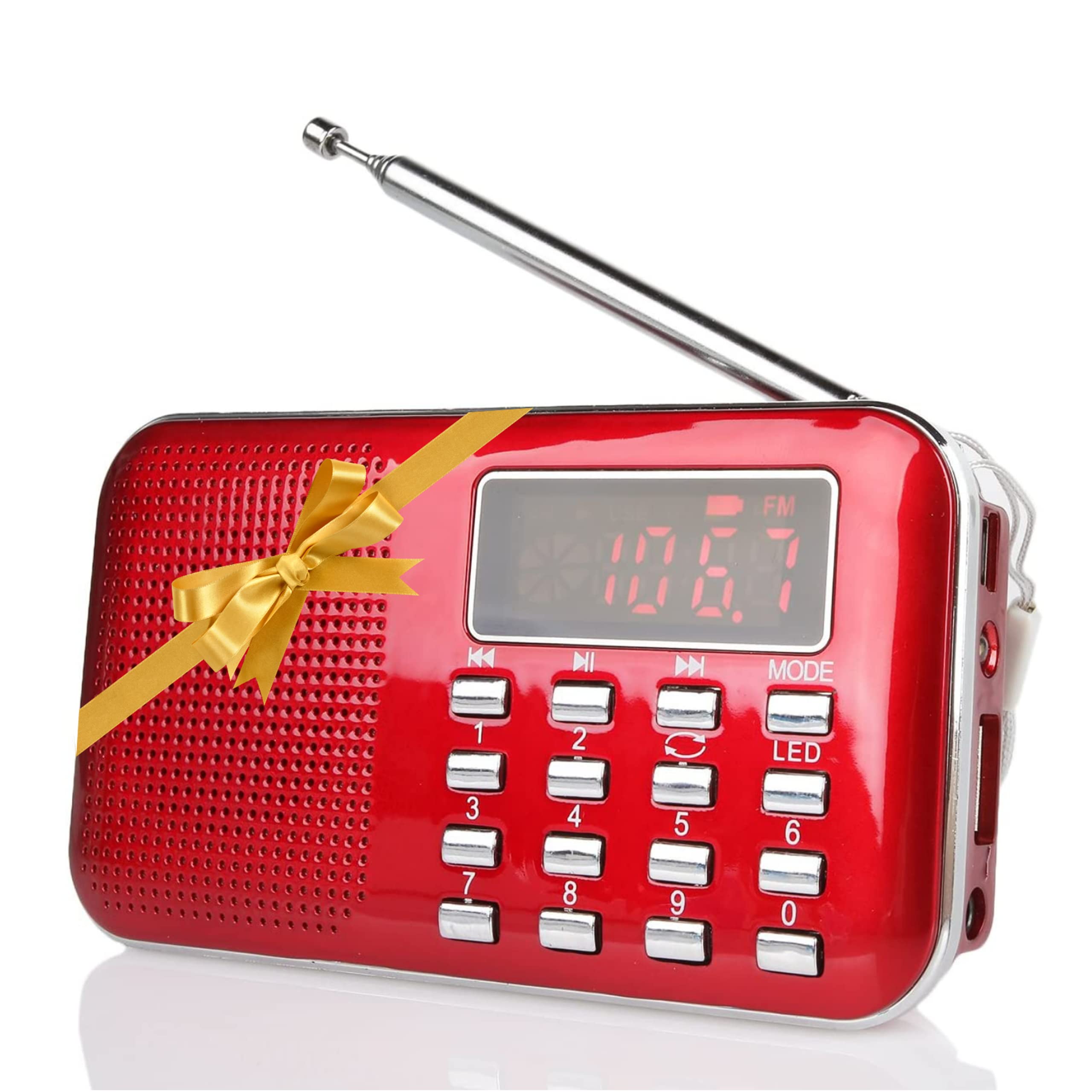 Raddy RF23 Portable FM/AM Radio, Rechargeable Pocket Radio, Flashlight, Clear LCD Display, Micro SD/USB MP3 Player, 800mAh Battery, Great Sound, Compact Mini Radio for Walking, Travel & Camping, Red