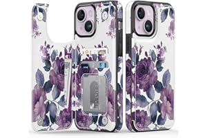Goodon for iPhone 14 Case Wallet - Flip Folio Leather Cover with Trendy Floral Design, 3 Card Slots & Kickstand Function, Stylish Protective Phone Case for Women and Girls - Purple Blooming Flowers
