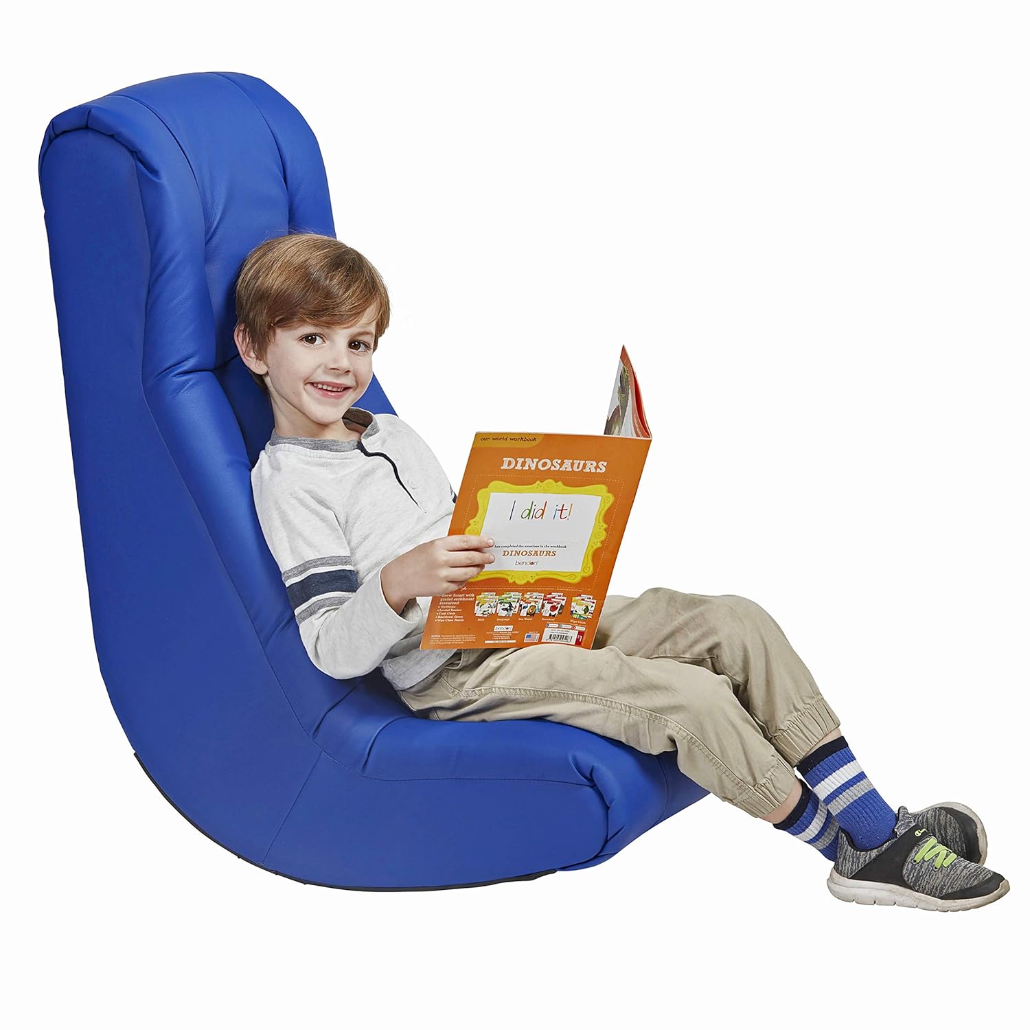 Factory Direct Partners-10488 Soft Floor Rocker - Cushioned Ground Chair for Kids Teens and Adults - Great for Reading, Gaming, Meditating, TV - Blue