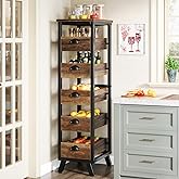 Tribesigns 5-Tier Narrow Kitchen Stand Fruit and Vegetable Storage Rack | Wood Corner Snack Stand Kitchen Stand Fruit Basket, Pull-Out Utility Organizer for Kitchen, Living Room, Rustic Brown