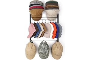 HYDERMUS Hat Rack for 45 Baseball Caps with 10 Clips 3 Tier Hat Organizer Wall Mounted Hat Hanger for Wall Metal Hat Holder for Closet Storage and Organization