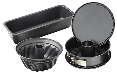 Dr. Oetker 4er Backformen-Set, Springform (Flach- und Rohrbodeneinsatz), Kastenform und Gugelhupfform, Kuchenformen mit keram