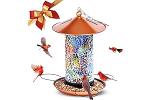 Ottsuls Solar Bird Feeder for Outdoors Hanging, Luxury Mosaic Birdfeeder Metal Vintage Lantern, Unique Bird Lovers Garden Gift for Mom,Dad, Grandma,Birthday
