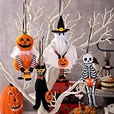 Set of 4 Halloween Tree Ornaments Black Cat Pumpkin Skeleton Ghost Hanging Decorations for Holiday Party Home Christmas Tree Decor