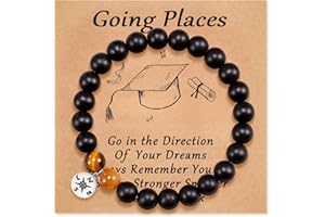 YELUWA Graduation Gifts for Him/Her 2025, College High School Graduation Gifts, Natural Stone Compass/Heart Bracelets for Senior Class of 2025 Women Men Girl with Wish Card Jewelry Gift Box