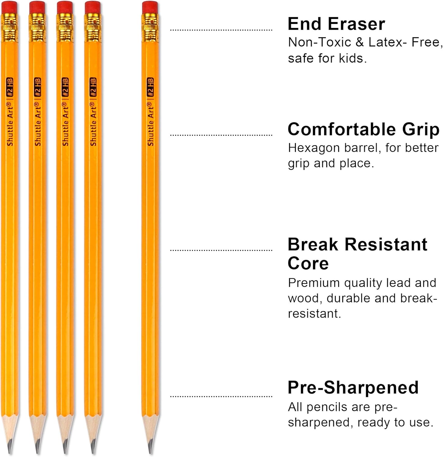 Shuttle Art Wood-Cased #2 HB Pencils, 350 Pack Sharpened Yellow Pencils with Erasers - Image 4