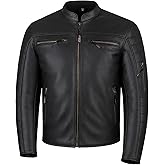 REVOLT Men's Motorcycle Jacket, Natural Buffalo Leather, CE Armor - Ventilation, Cruiser Motorbiker Touring Biker Black L