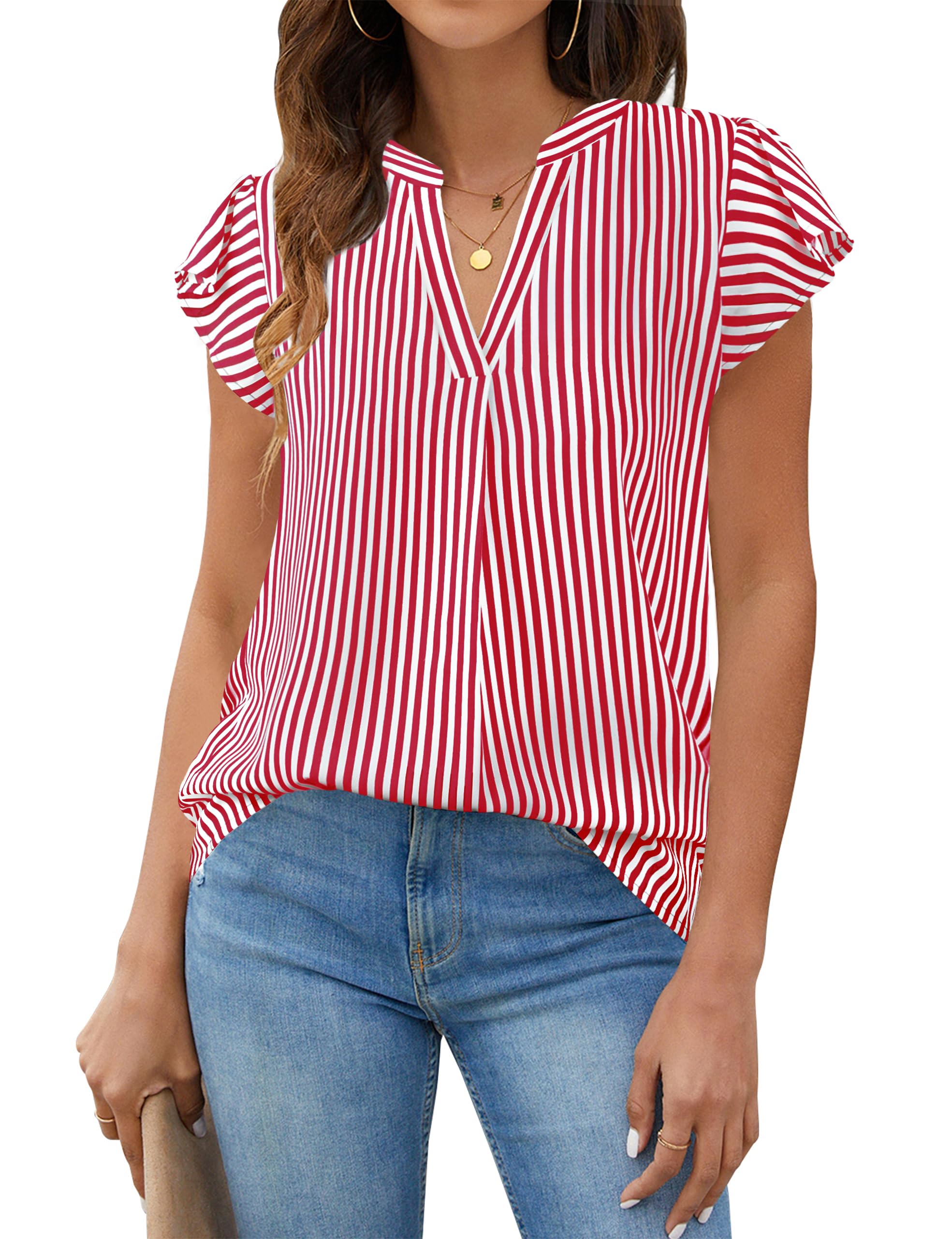 Photo 1 of Blooming Jelly Womens White Blouse V Neck Ruffle Sleeve Flowy Shirts Dressy Casual Cute Summer Tops