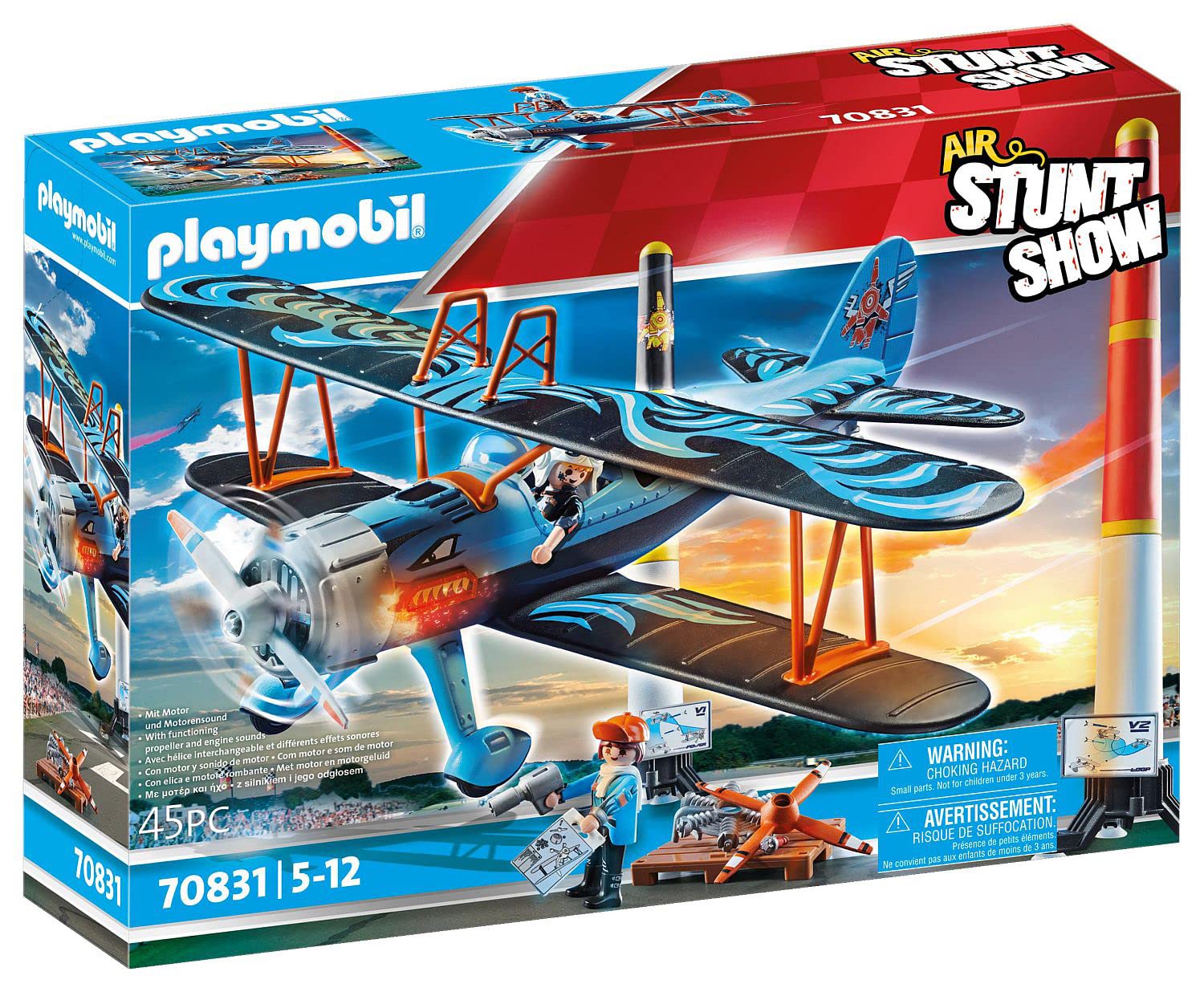 Playmobil Air Stunt Show 70831 Phoenix Biplane, Toy Plane with Engine Sound Effects, Aeroplane Toy for 5+ Year OIds