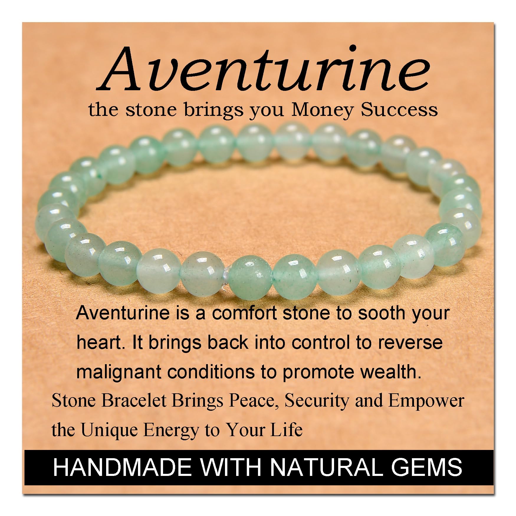 Photo 1 of MASSIVE BEADS Green Aventurine - Stone of Wealth - Handmade Yoga Stretch Elastic Bracelet Natural Stone Crystal Healing Power Energy Gifts for Unisex Adult 6mm