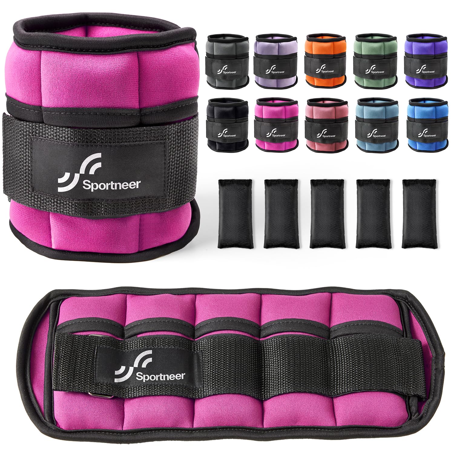 Sportneer Adjustable Weights Ankle Weights Set, Ankle Wrist Weight Straps, 0.44Kg-2.25Kg for Per Ankle, 0.88Kg-4.5Kg for a Pair, 2 Pack