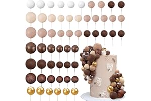 RASSLISA 56 PCS Ball Cake Picks Colorful Ball Shaped Cake Topper Pearl Balls Cupcake Cake Insert Topper for Birthday Party Wedding Decoration Supplies Brown Series Seven Colors