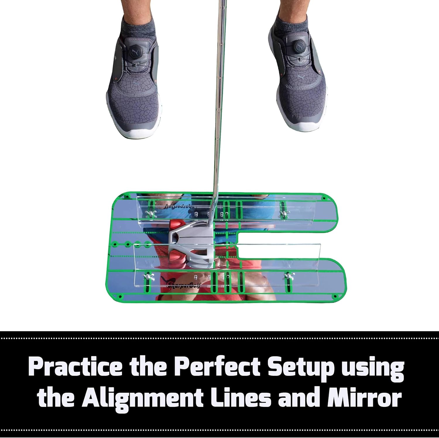 SharperGolf Premium Guide Rails Putting Mirror Large 9.25" x 17.5" Putt Swing Alignment Trainer, Portable Training Aid, Practice Equipment, Eye Path and Starting Line Trainer : Sports & Outdoors