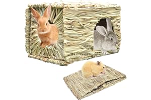Hand Woven Straw Grass House for Rabbits, Cozy Hideout for Bunny, Guinea Pig, Chinchilla, Hamster, Ferret, Foldable Natural G