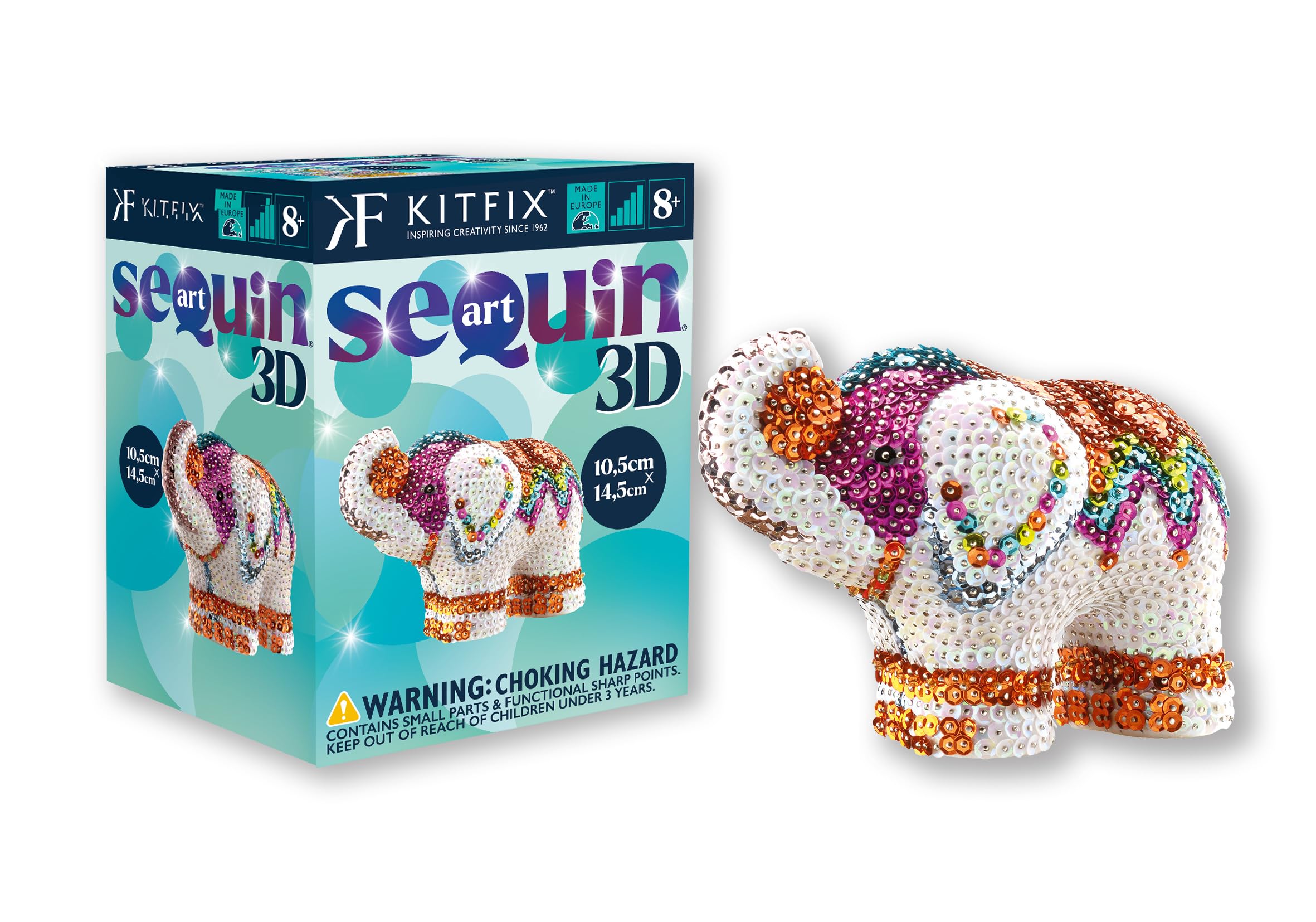 Kitfix - Sequin Art 3D - Creative Set - Craft Kit for Adults, Teenagers and Children Aged 8+ (Elephant)