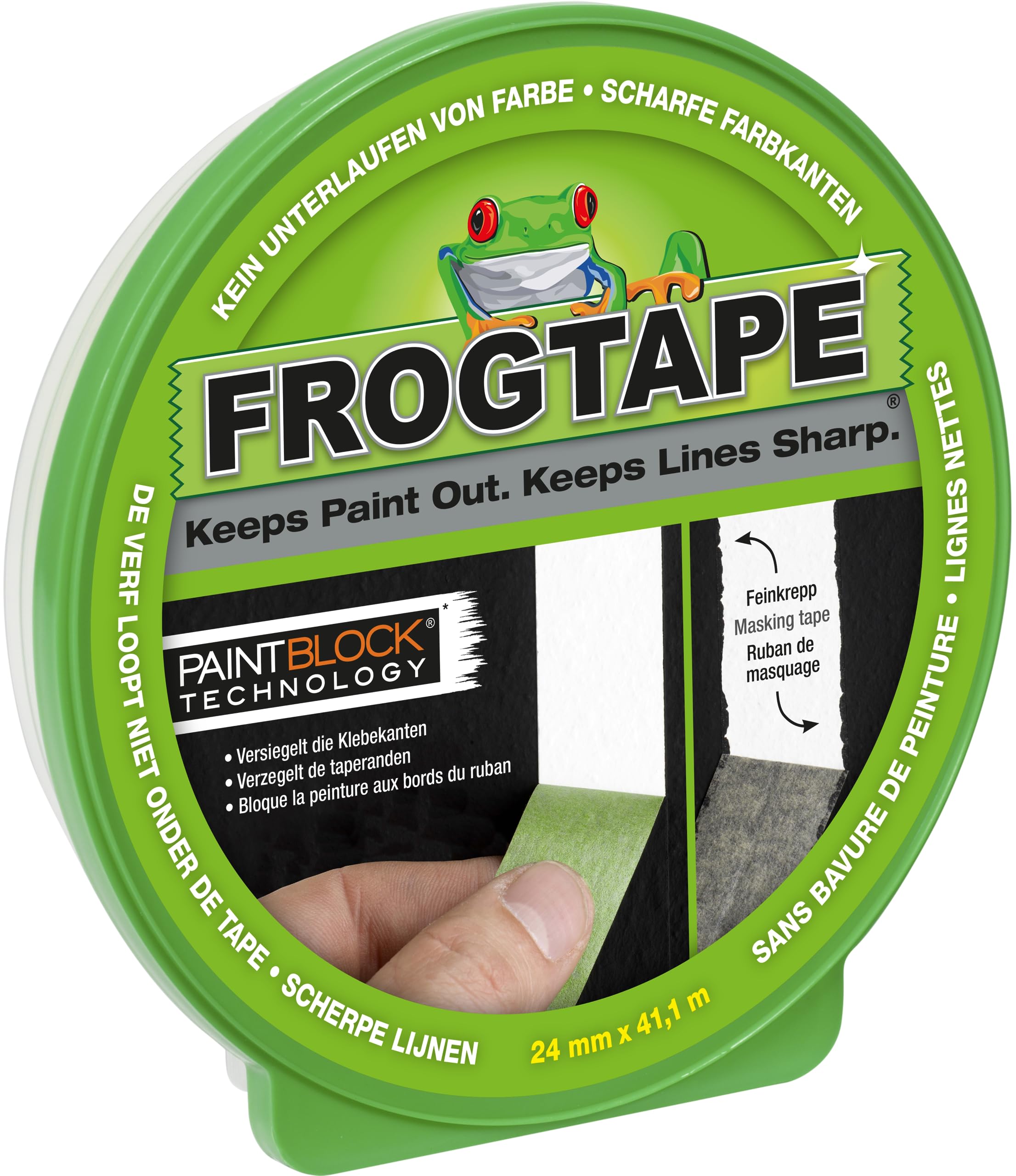 Frog Tape Multipurpose Crepe Paper Crepe - Clean and Precise Lines, Dimensions: 24 mm x 41.1 m - Colour: Green