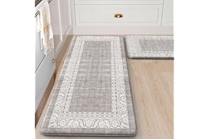 LEEVAN Kitchen Rugs Non Slip, Cushioned Kitchen Floor Mats Set of 2, Grey Anti-Fatigue Kitchen Mat Waterproof, Ergonomic Memory Foam Standing Mat for Bar,Office,Desk,Laundry