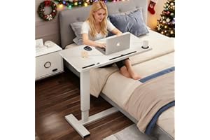 BeGyoku Overbed Table,Hospital Bed Table,Pneumatic Bed Tables Adjustable Over The Bed with Hidden Wheels&USB Port,Mobile Laptop Table Cart and Rolling Bedside Table with Tray Hospital Home Use-White