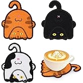 Hkojewp Drink Coaster, 3 PCS Cute Cat Coasters with Woven Knitted Crochet, Gifts for Cat Lovers, Coffee Tea Cup Home Decor Tabletop Protection Suitable for Cups, Black, White and Orange