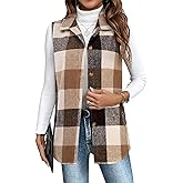 Zeagoo Plaid Vest for Womens Casual Sleeveless Flannel Jacket Lapel Button Down Shirt with Pockets 2025 Fall Clothes