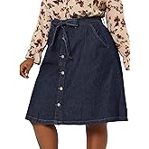 Agnes Orinda Plus Size Women's Denim Skirts Tie Waist A-Line with Pockets Midi Summer Jeans Skirts