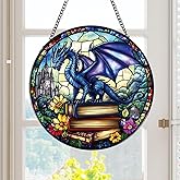 Dragon Stained Glass Window Hanging, Sun Catchers Indoor Window Gifts for Friends and Family, Dragon Wall SunCatchers Decor for Garden Home Birthday Christmas