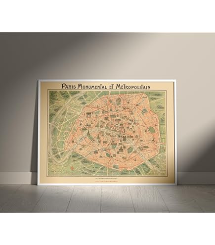 Wee Blue Coo Robelin Paris Monument Map French Large Wall Art Poster Print Thick Paper 18X24 Inch Carte Français Mur Impression D'affiches