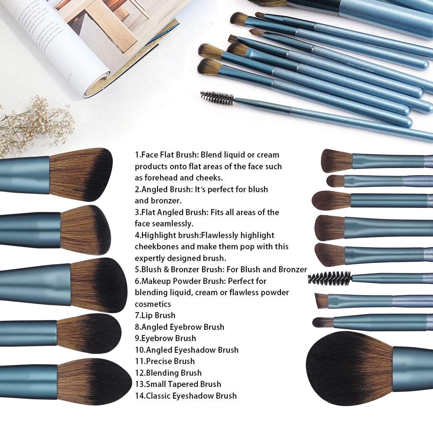 BS-MALL Makeup Brush Set 14Pcs Premium Synthetic Professional Makeup Brushes Foundation Powder Blending Concealer Eye shadows Blush Makeup Brush Kit Deep Starry Blue: Beauty
