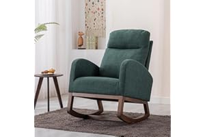ZEIINPA Modern Accent Rocking Chair, Upholstered Nursery Glider Rocker Chair for Baby, Comfy Armchair with Side Pocket, Living Room Lounge Arm Chair with High Backrest, Emerald Green