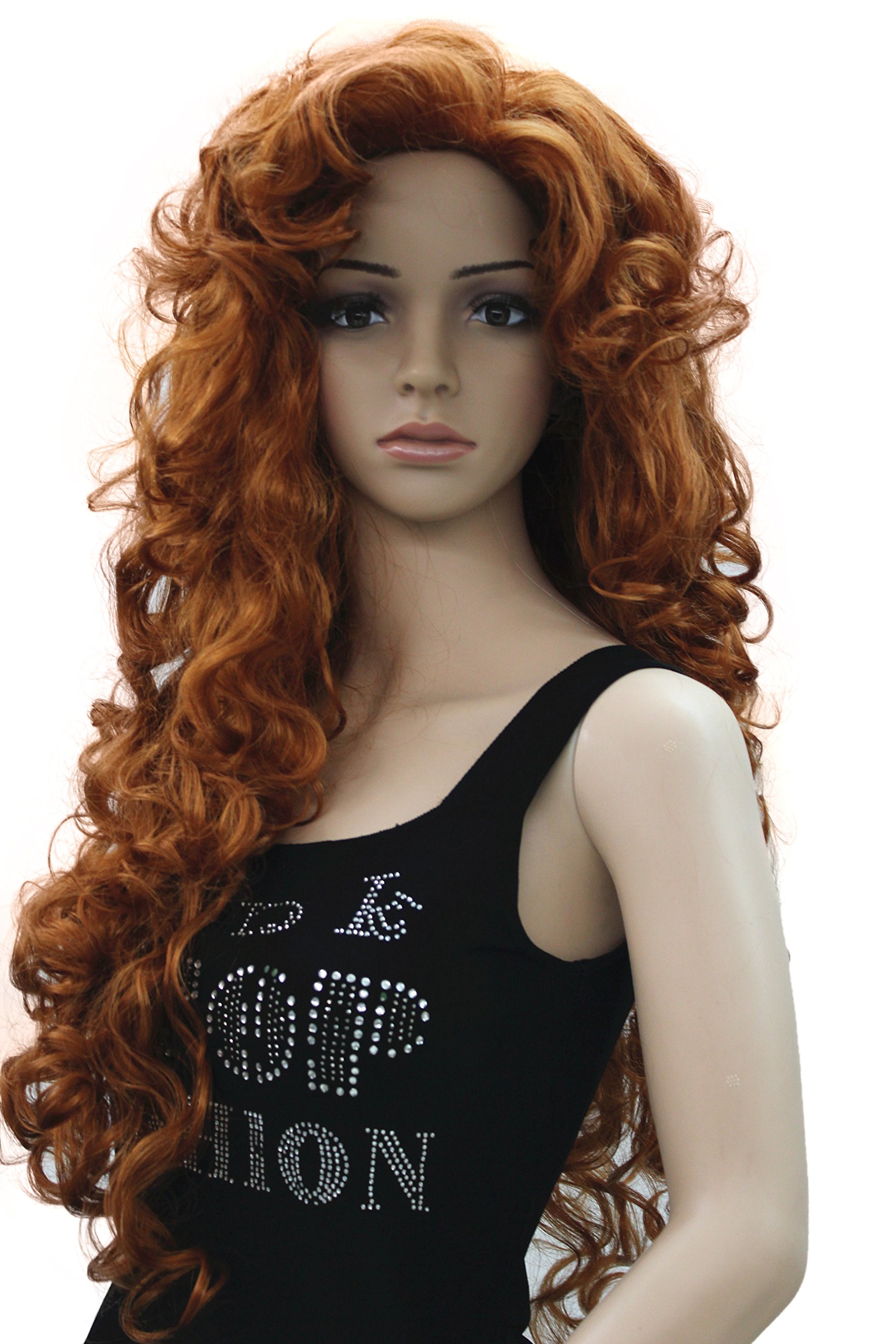 Lydell Women's wig Long Curly Hairstyles Hair Synthetic Full Wigs (130A Copper Red)