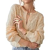 MINSURE Womens Lightweight Crochet Cardigan Long Sleeve Fancy Openwork Knit Sweater Reversible Jumper