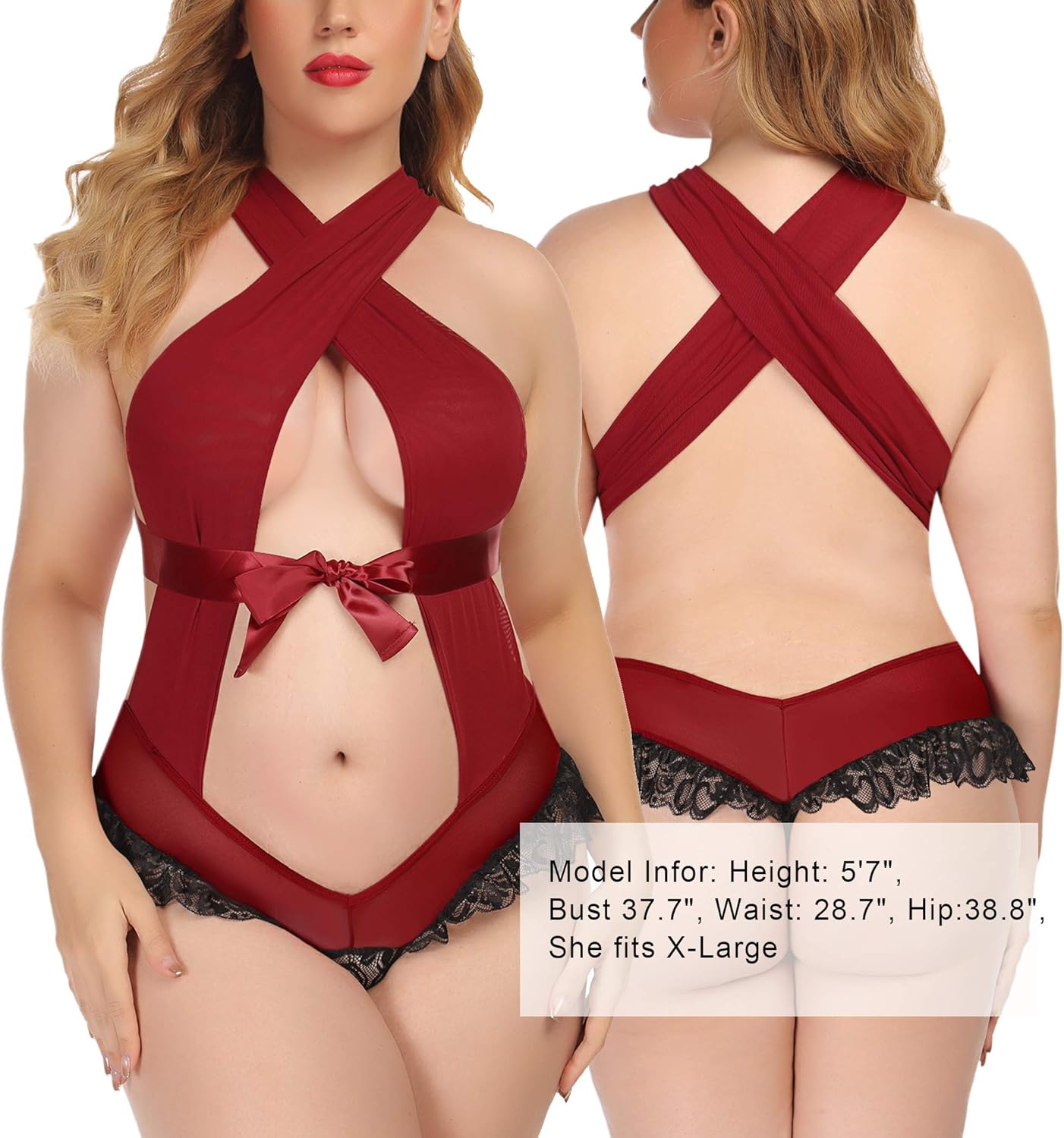 ADOME Women Lingerie Bandage Halter Teddy Cross Back Bodysuit Exotic Teddy Babydoll at  Women’s Clothing store