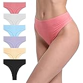 GAREDOB 6 Pack Women's Ribbed Cotton Thongs High Waist Seamless Panties Plus Size High Rise No Show Underwear