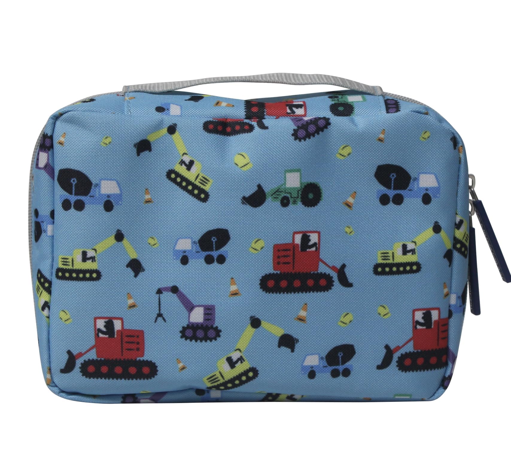 tiddlers & nippers | Kids Travel Wash Bag | Hanging Toiletry Bag & Organiser | Lightweight, Compact & Expandable | Zipped Storage Compartment, Carry Handle & Hanging Hook (Diggers & Lorries)