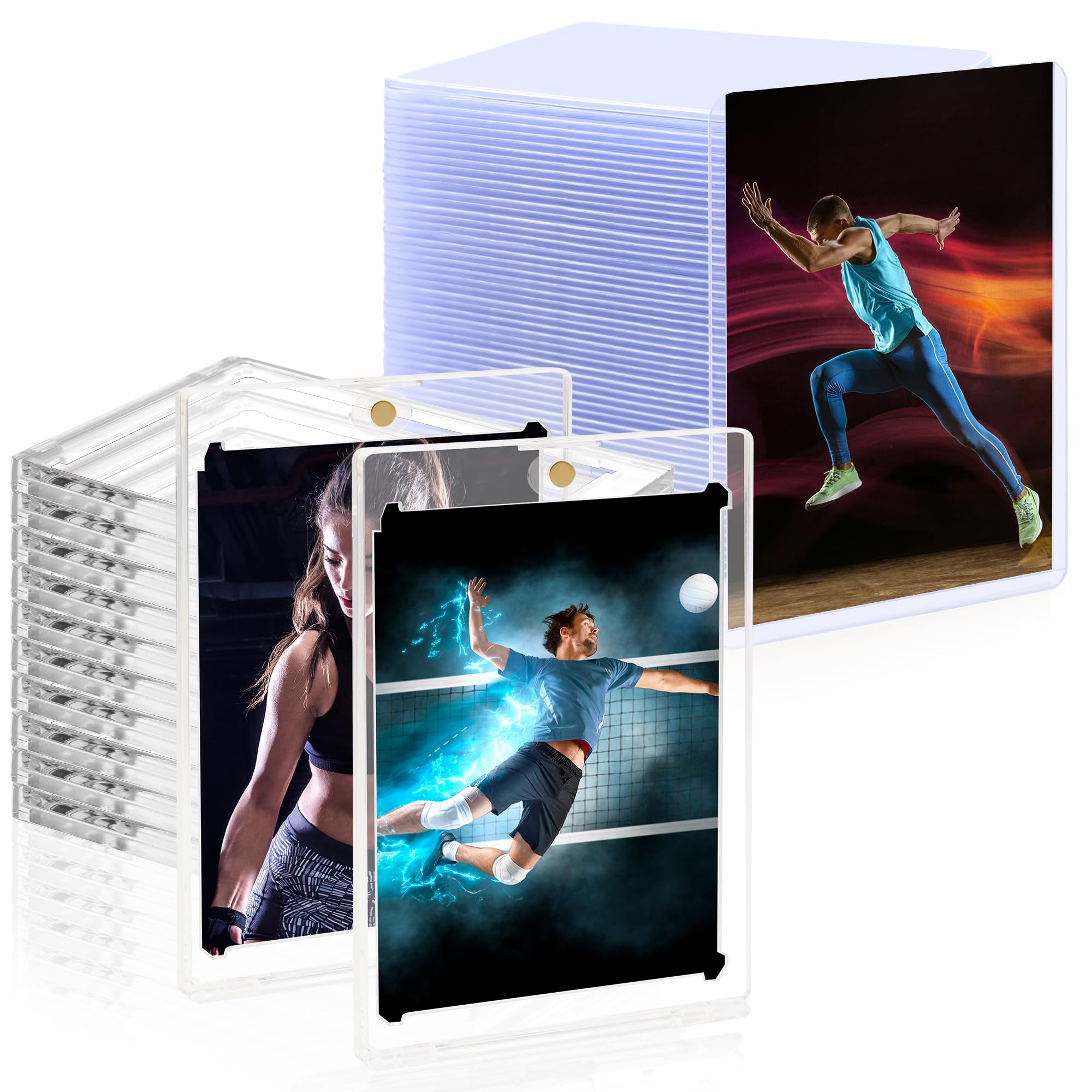 50+10PCS Clear Card Sleeves, COITEK 50PCS Plastic Card Protectors Holders, 10PCS 35pt Magnetic Trading Card Sleeves Cards Protector for Sports Game MTG Yugioh Cards