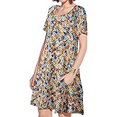 JollieLovin Plus Size Summer T-Shirt Casual Dresses for Curvy Women Flowy Swing