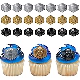 STAR WARS Cupcake Rings, 24 Cupcake Toppers Featuring Darth Vader, C-3PO, And R2-D2, 3D Food Safe Cake Toppers by DecoPac– 24