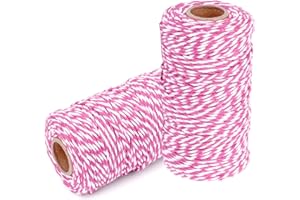 YZSFIRM Cotton Twine String Bakers Rope: 2 Roll Twines for Crafts Gift Wrapping - 656 Feet Rose Red White Twine for Kitchen Cooking
