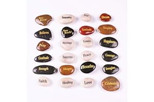 ROCKIMPACT 24pcs Inspirational Faith Stones Engraved Natural River Rocks Healing Stone Different Words (Bulk lot, Set of 24, 2”-3” Each)