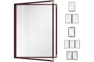 ACI SUPER POWER Goodsmart Restaurant Menu Covers - 25 Pack Burgundy 8.5" x 11", 2-Page/4-View, Side-Loading Vinyl Menu Holders, Clear Sleeves, Double-Stitched Edge, Leather-Style Café Menu Covers with Gold Corners