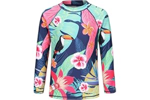 AISYEE Girls Long Sleeve Rash Guard Swim Shirt for Girls One Piece Swimsuits with UPF 50+ Sun Protection Bathing Suits 3-16 Years