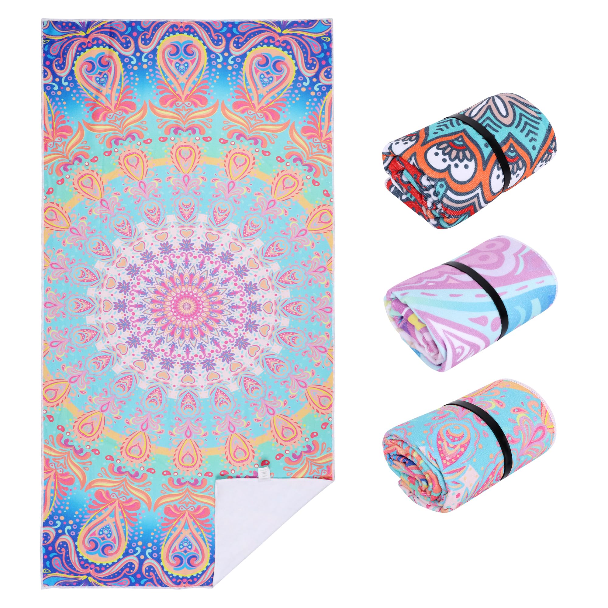 Kaket Microfibre Beach Towel Large 150x75cm, Ultra Soft Beach Towels for Adults, Lightweight BathTowel Pool Towel for Swimming, Travel, Camping (Purple, Style 1)