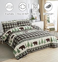 Lodge Quilts Set King Size, 3Pcs Rustic Cabin Brown