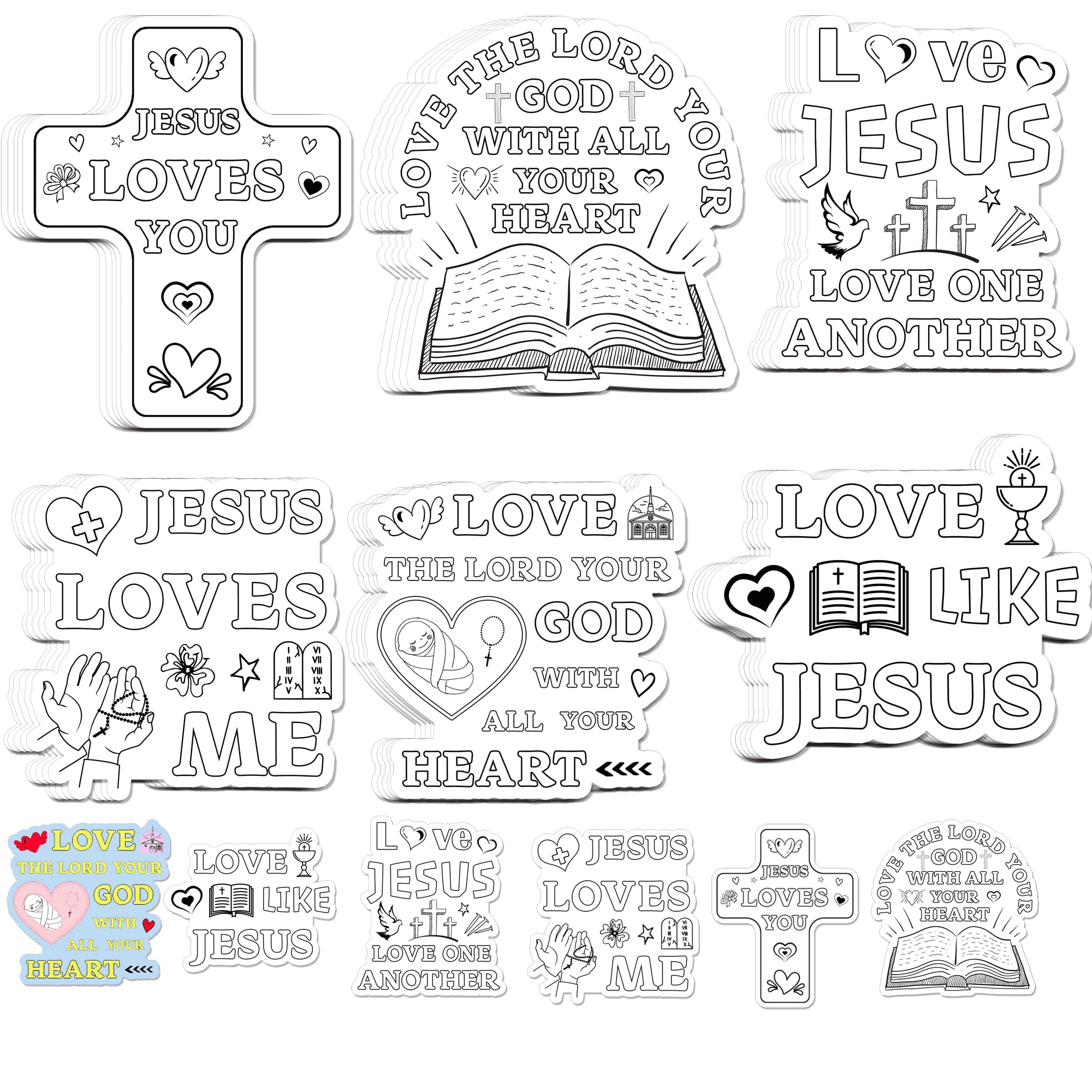 Christian Bible Crafts for Kids 30 Pieces Jesus Loves Me Colouring Magnets Crafts Religious Cross for Sunday Classroom Art Church Party Activities