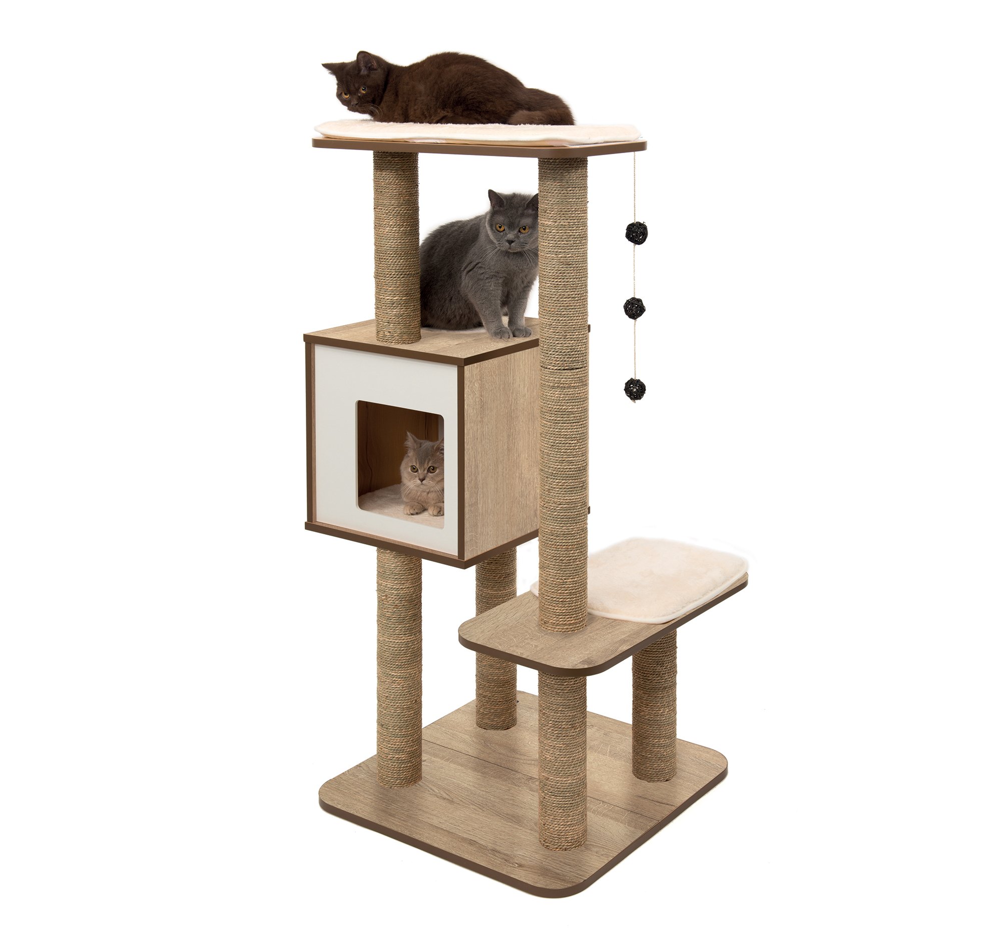 Photo 1 of ***Damaged and missing parts!***Vesper Cat Tree, High Base, Oak, 52063, 56 x 56 x 81.5 cm (22 x 22 x 32 in)***Damaged and missing parts!***