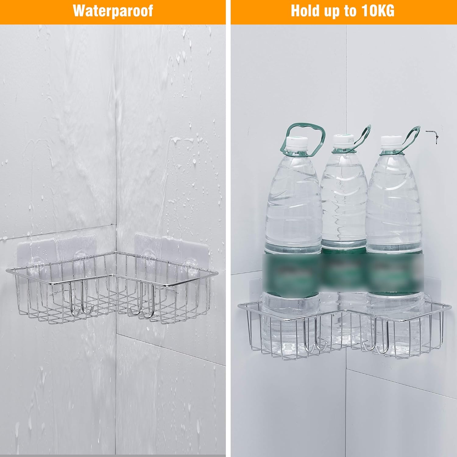 TRUSTLIFE Bathroom Corner Shelf Shower Caddy Basket Organizer Rack No Drilling Wall Mounted Adhesive for Kitchen Toilet Stainless Steel Silver: Kitchen & Dining